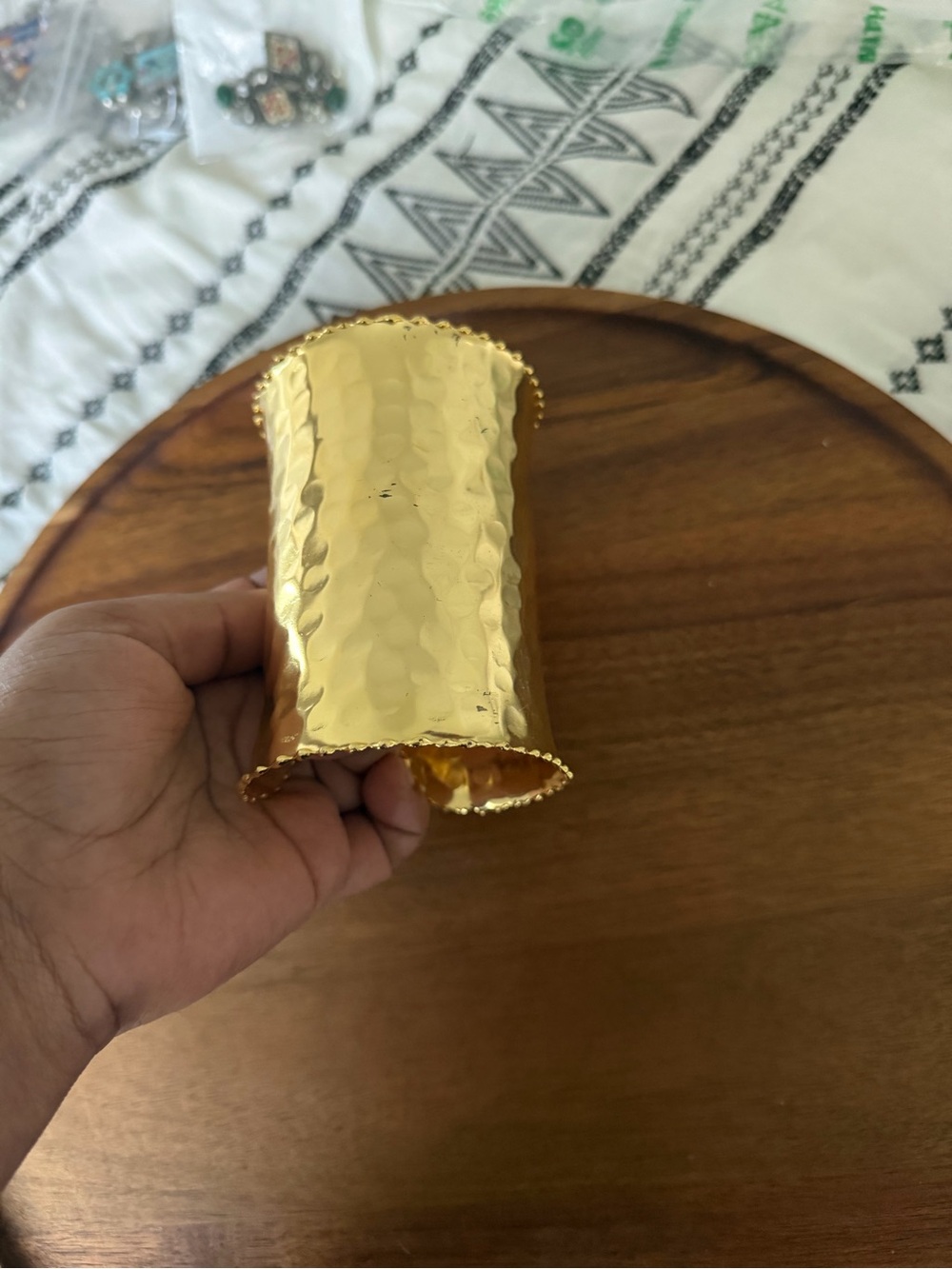 Gold Hammered Metal Cuff Bracelet - Women Accessories